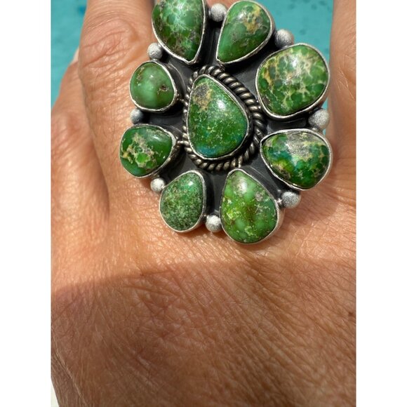 Sonoran Mountain Turquoise Southwestern Cluster Sterling Silver Statement Ring - Picture 2 of 12